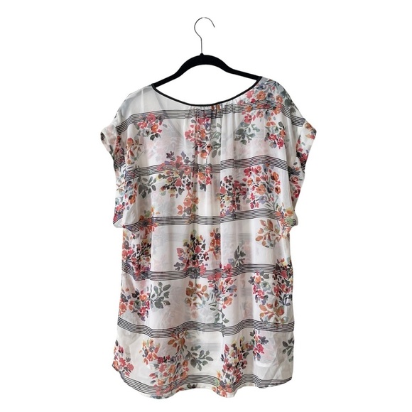 Signature Studio Top Women's Size XL White Floral Sheer Cap Sleeve Shell Career - Picture 3 of 5